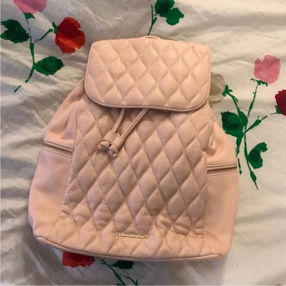 Vera Bradley Quilted Leather Amy Backpack Blush Baby Pink Travel Floral Purse - Picture 5 of 10
